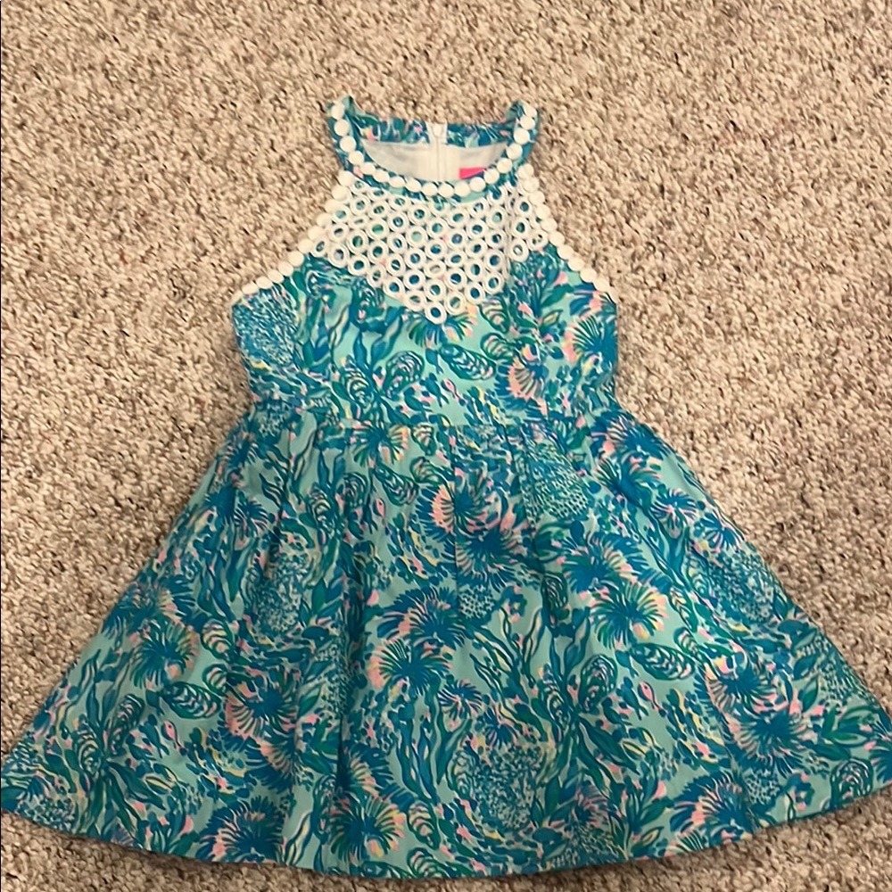 Lilly Pulitzer Floral Blue and White Kids Dress